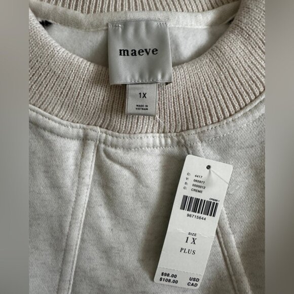 NWT Anthropologie Maeve Paneled Warm-Up Sweatshirt Cream White 1X‎ - Picture 5 of 5